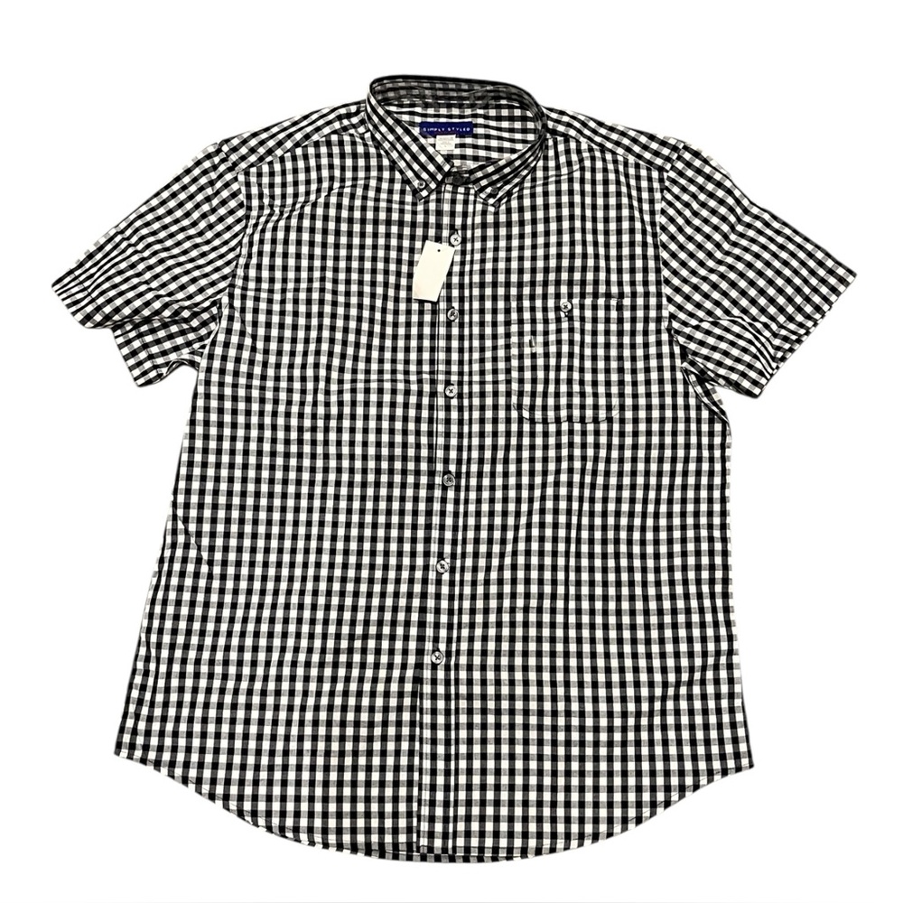 Size Mens Dress Shirt Simply Styled Gingham  NWT Blue Short Sleeves Business